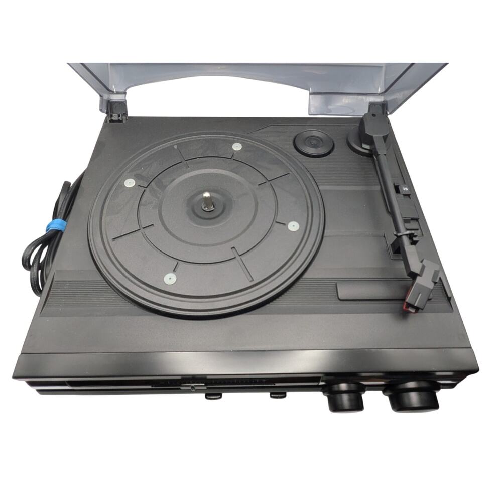 JENSEN JTA-230 3-Speed Stereo Turntable Record Player Built-In Speakers Black